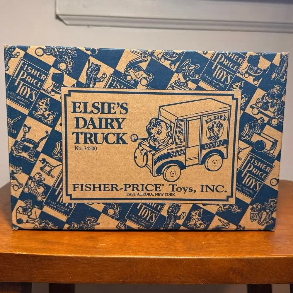 VTG Fisher Price ToyFest 2000 Elsie's Dairy Truck Wooden Pull Toy No 74500 Box